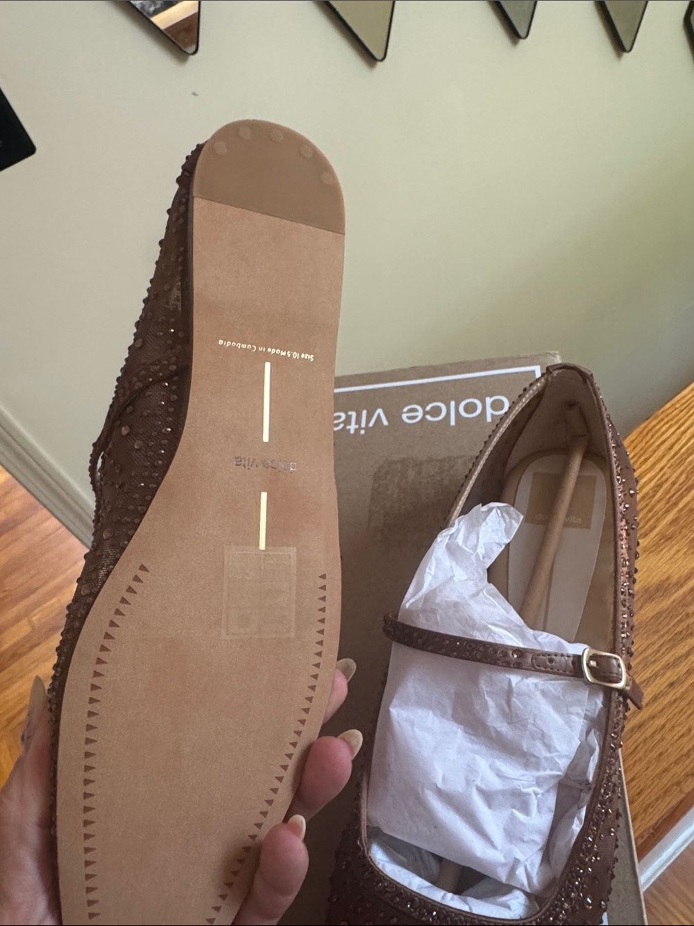 Dolce Vita Mid Brown Mesh Crystal Flats - Picture 5 of 7